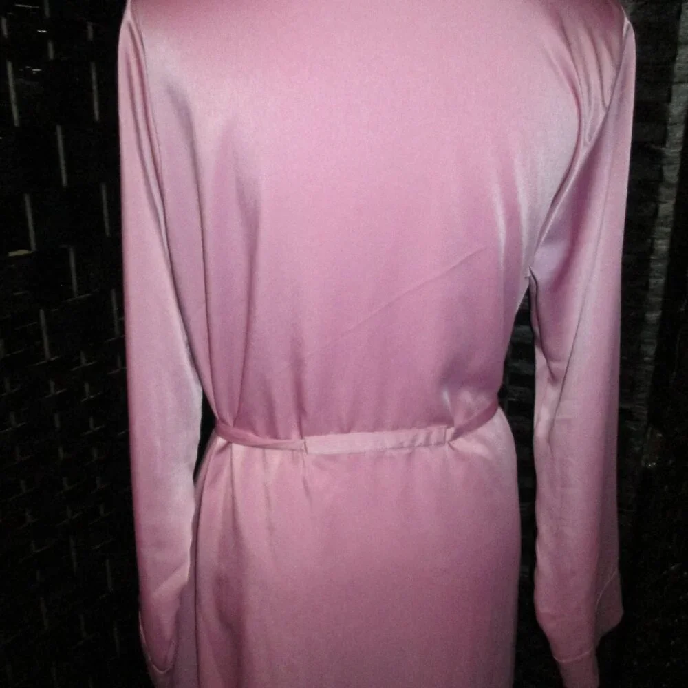 State of Day Notched Collar Crepe de Chine Self-Tie Robe Mauve Orchid NWT - Picture 7 of 7